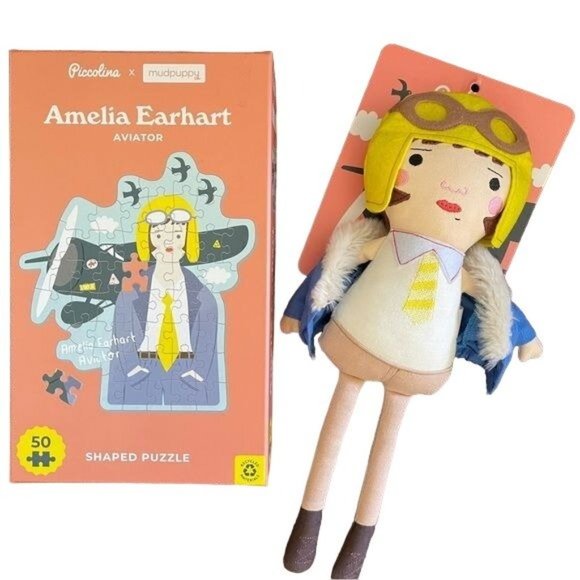 Mudpuppy Piccolina Amelia Earhart Aviator Puzzle Doll Strong Women Set New Gift - Picture 5 of 8